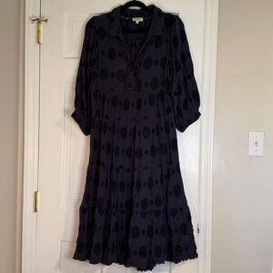 Umgee Boho Navy Blue with Polka Dots and Ruffles Dress- L